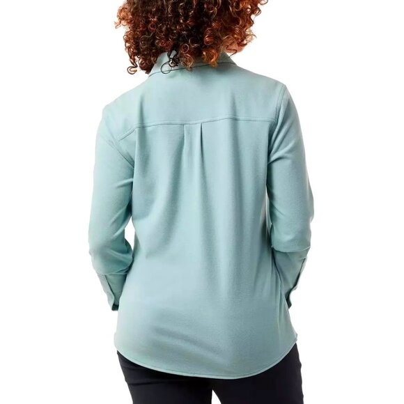 32 Degrees Women Small Soft Fleece Button Up Shirt Long Sleeve Shacket Top Cream - Picture 3 of 4